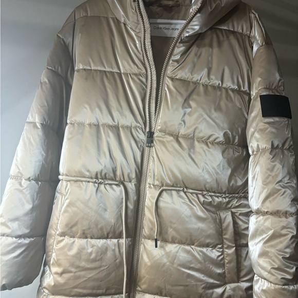 Calvin Klein Jeans Women's Quilted Puffer Hood Jacket in Khaki Size L NWT - Picture 8 of 15